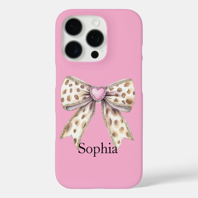 Funda iPhone 16 Pro Pink Heart Leopard Girly (Reverso )