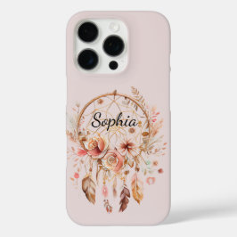 Funda iPhone 16 Pro Pink Love Boho Floral Feathers Dream Catcher