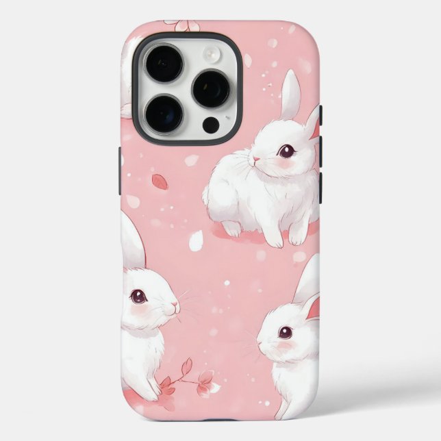 Funda iPhone 16 Pro Pink Meadow Bunny Floral Garden (Reverso )