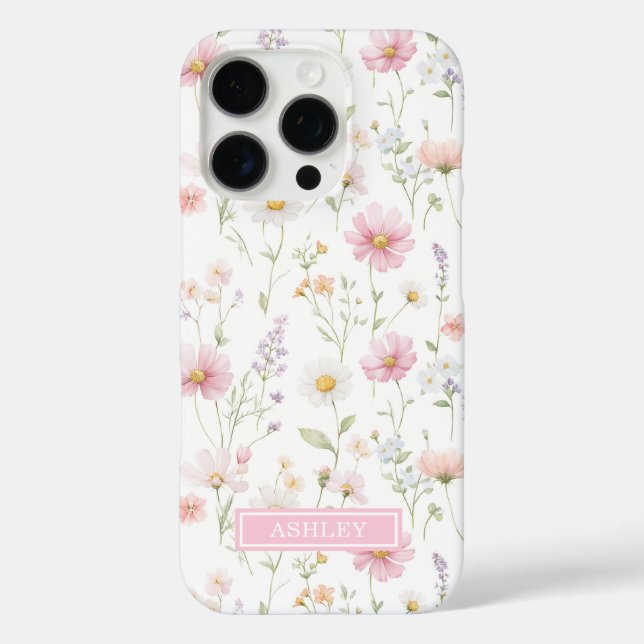 Funda iPhone 16 Pro Pink Wildflower Garden Monogrammed (Reverso )