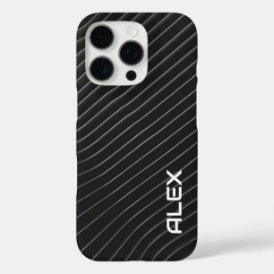 Funda iPhone 16 Pro Pinstripe diagonal blanca en negro - Minimalista