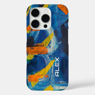 Funda iPhone 16 Pro Pintura abstracta con amarillo azul y Naranja