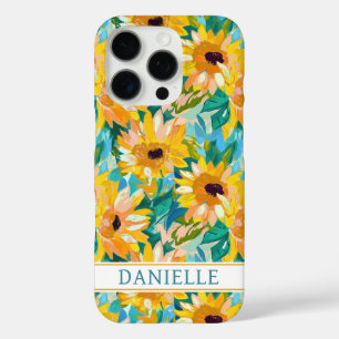 Funda iPhone 16 Pro Pintura de girasoles colorida con monograma
