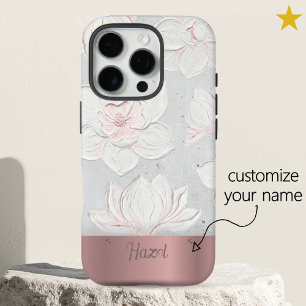 Funda iPhone 16 Pro Pintura de Magnolia Blanca con Nombre Personalizad