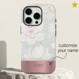 Funda iPhone 16 Pro Pintura de Magnolia Blanca con Nombre Personalizad