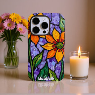 Funda iPhone 16 Pro Pintura de vidrio con manchas florales