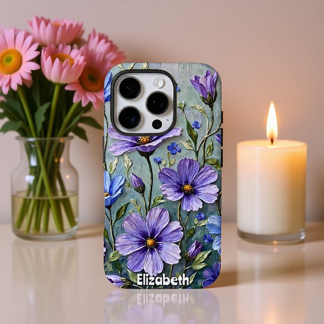 Funda iPhone 16 Pro Pintura floral suave azul y púrpura (Subido por el creador)
