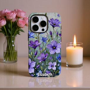 Funda iPhone 16 Pro Pintura floral texturizada en azul