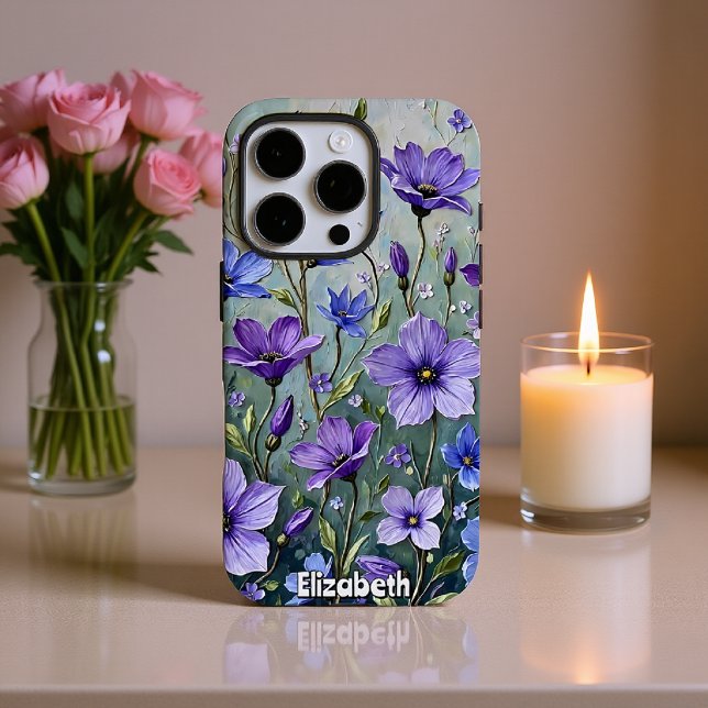 Funda iPhone 16 Pro Pintura floral texturizada en azul (Subido por el creador)