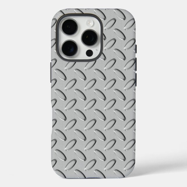 Funda iPhone 16 Pro Placa cromada de diamante de acero (Reverso )