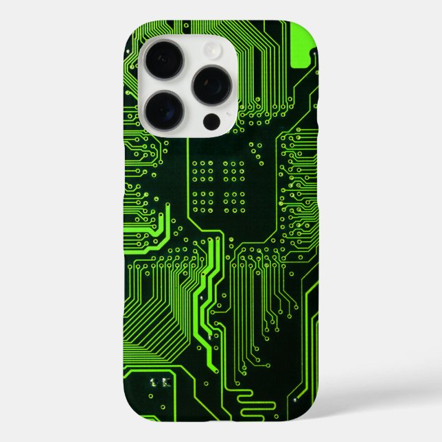 Funda iPhone 16 Pro Placa de circuito electrónico verde del nerd de sa (Reverso )