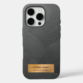 Funda iPhone 16 Pro Placa Metálica Dorada Textura Negra Personalizada