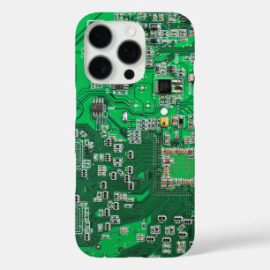 Funda iPhone 16 Pro Placa verde del circuito del geek de la computador