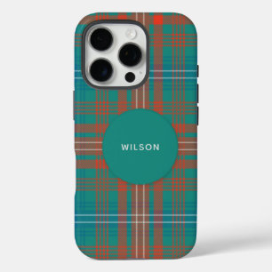 Funda iPhone 16 Pro Plaid Clan Wilson Turquoise Rustic Tartan