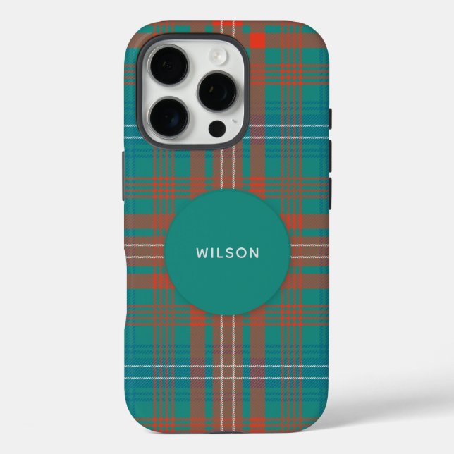 Funda iPhone 16 Pro Plaid Clan Wilson Turquoise Rustic Tartan (Reverso )