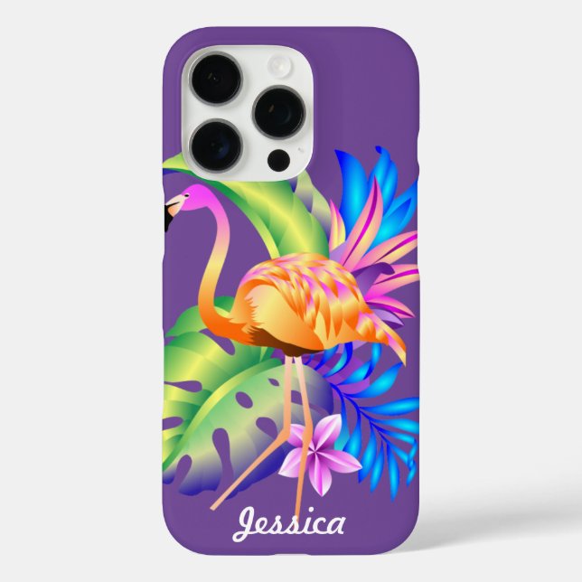 Funda iPhone 16 Pro Plantas tropicales y Flamingo Purple personalizado (Reverso )