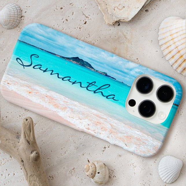 Funda iPhone 16 Pro Playa tropical de Hawái foto monograma nombre simp (Subido por el creador)