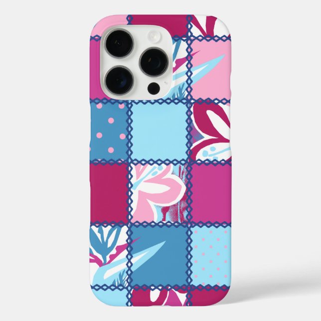 Funda iPhone 16 Pro Pokii Hawaiano Floral y Dot Patchwork Pink (Reverso )