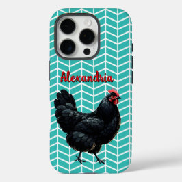 Funda iPhone 16 Pro Pollo Australorp Negro Sobre El Fondo De Un Chevro