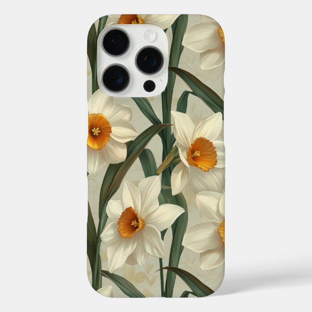 Funda iPhone 16 Pro Primavera floral de Narciso Blanco Botánico (Reverso )