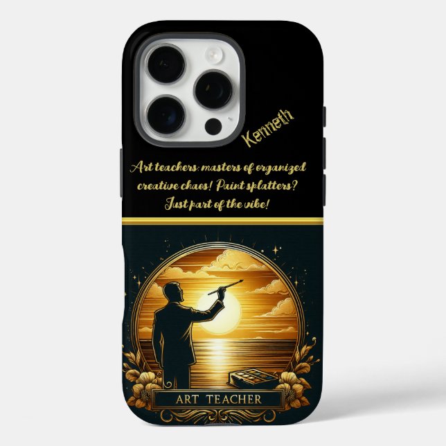 Funda iPhone 16 Pro Profesor de arte inspirado en Sunset (Reverso )