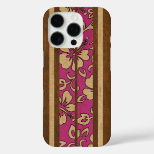 Funda iPhone 16 Pro Pupukea Vintage Hawai Faux Wood Surfboard Pink
