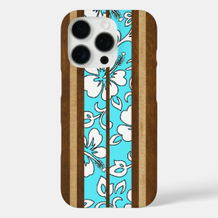 Funda iPhone 16 Pro Pupukea Vintage Hawaiana Faux Wood Surfboard Aqua