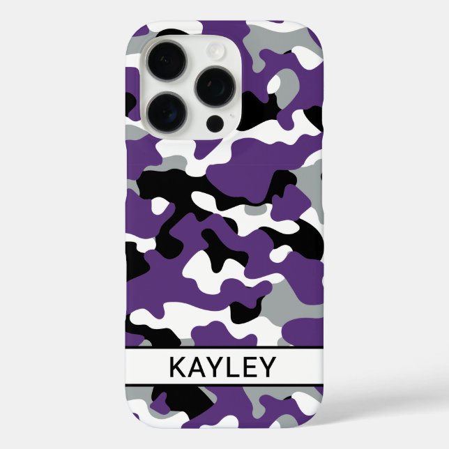 Funda iPhone 16 Pro Purple Black Camouflage Personalized (Reverso )