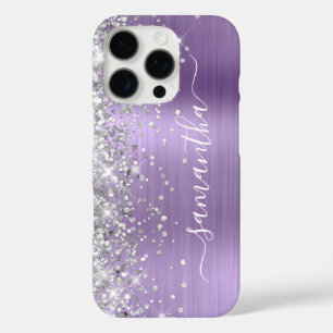 Funda iPhone 16 Pro Purpurada Metálica con Brillo Plateado Femenina