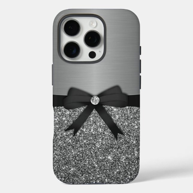 Funda iPhone 16 Pro Purpurina de cinta y plata (Reverso )