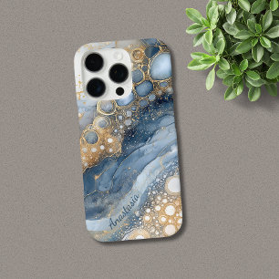 Funda iPhone 16 Pro Purpurina de oro de mármol azul personalizado