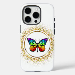 Funda iPhone 16 Pro Rainbow Butterfly in a Golden Circle 