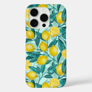 Funda iPhone 16 Pro Ramas de limón en azul y amarillo