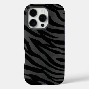 Funda iPhone 16 Pro Rayas de cebra en gris oscuro
