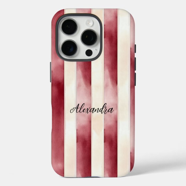 Funda iPhone 16 Pro Rayas de crema de borgoña (Reverso )