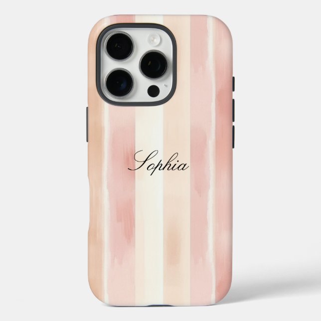 Funda iPhone 16 Pro Rayas de crema rosada de bonito (Reverso )