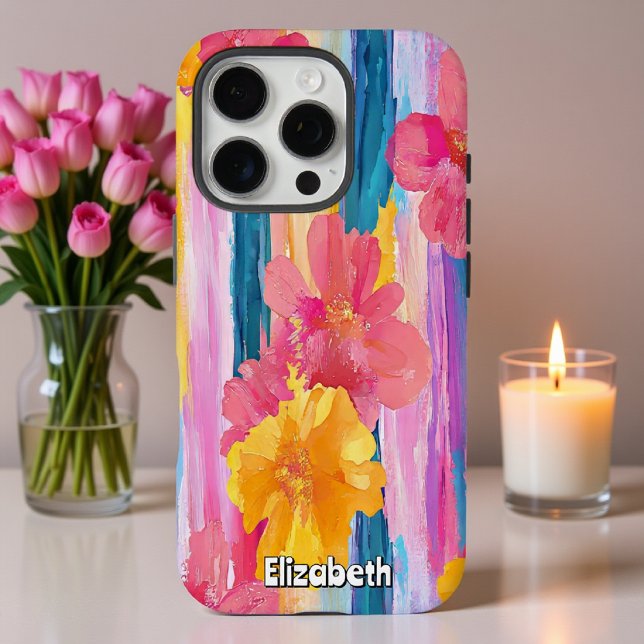 Funda iPhone 16 Pro Rayas florales vibrantes (Subido por el creador)