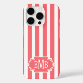 Funda iPhone 16 Pro Rayas Monogramadas de Coral y Blanco