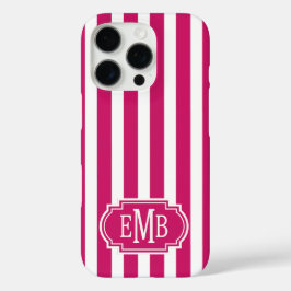 Funda iPhone 16 Pro Rayas Monogramadas de Frambuesa y Blanco