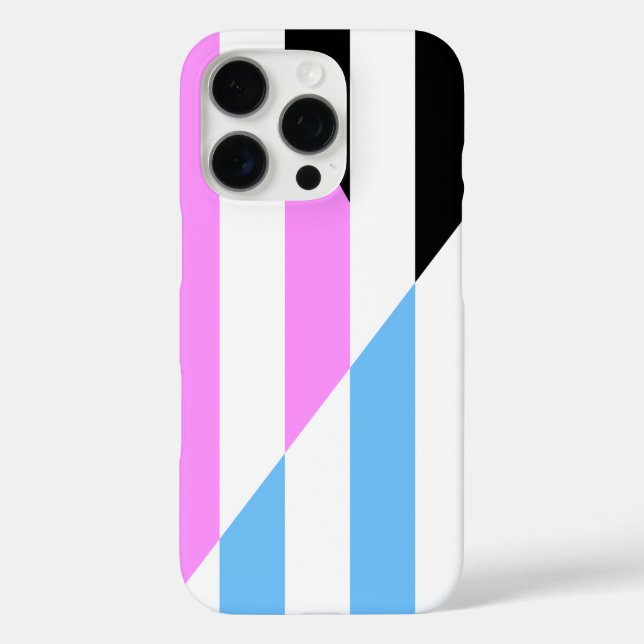 Funda iPhone 16 Pro Rayas rosas, azules, negras y blancas (Reverso )