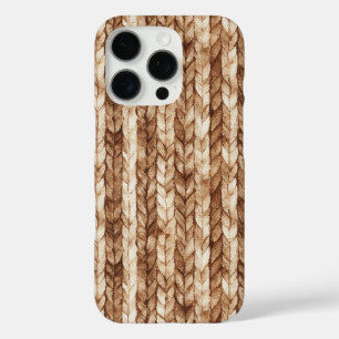 Funda iPhone 16 Pro Rayas trenzadas de imitación de crema marrón moda