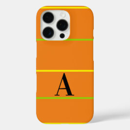 Funda iPhone 16 Pro Rayas verdes monogramadas Naranja
