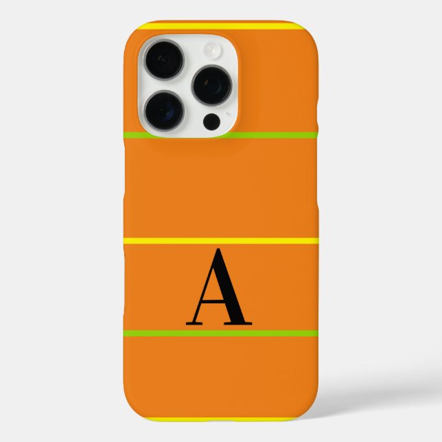 Funda iPhone 16 Pro Rayas verdes monogramadas Naranja (Reverso )