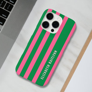 Funda iPhone 16 Pro Rayas Verdes y Rosas Patrón Personalizado 