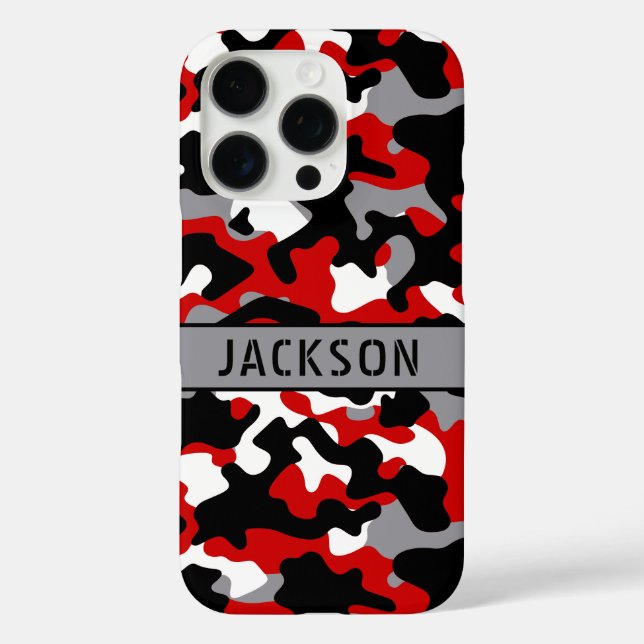 Funda iPhone 16 Pro Red and Black Camouflage Personalized (Reverso )