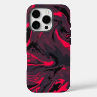 Funda iPhone 16 Pro Red and Black Marble Swirl Abstract Phone Case