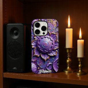 Funda iPhone 16 Pro Regal Purple Floral Abstract Art