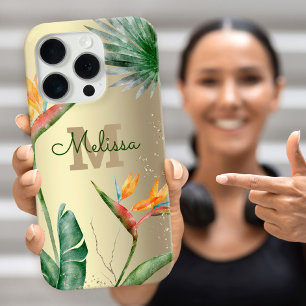 Funda iPhone 16 Pro Relieve metalizado dorado de escritura floral de I
