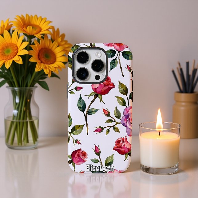 Funda iPhone 16 Pro Repetición de floral rosa y rosa rojo (Subido por el creador)