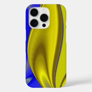 Funda iPhone 16 Pro Resumen arte arcoiris 3D en amarillo dorado y azul